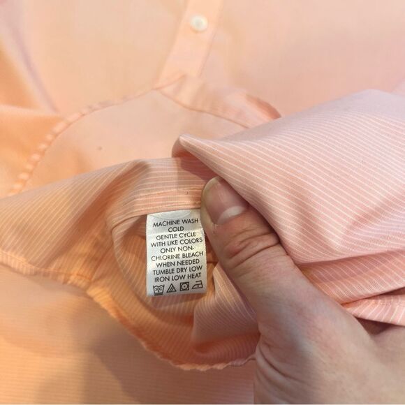 Calvin Klein Non-Iron Peach Stripe Button Front Shirt Size Small - Picture 4 of 6